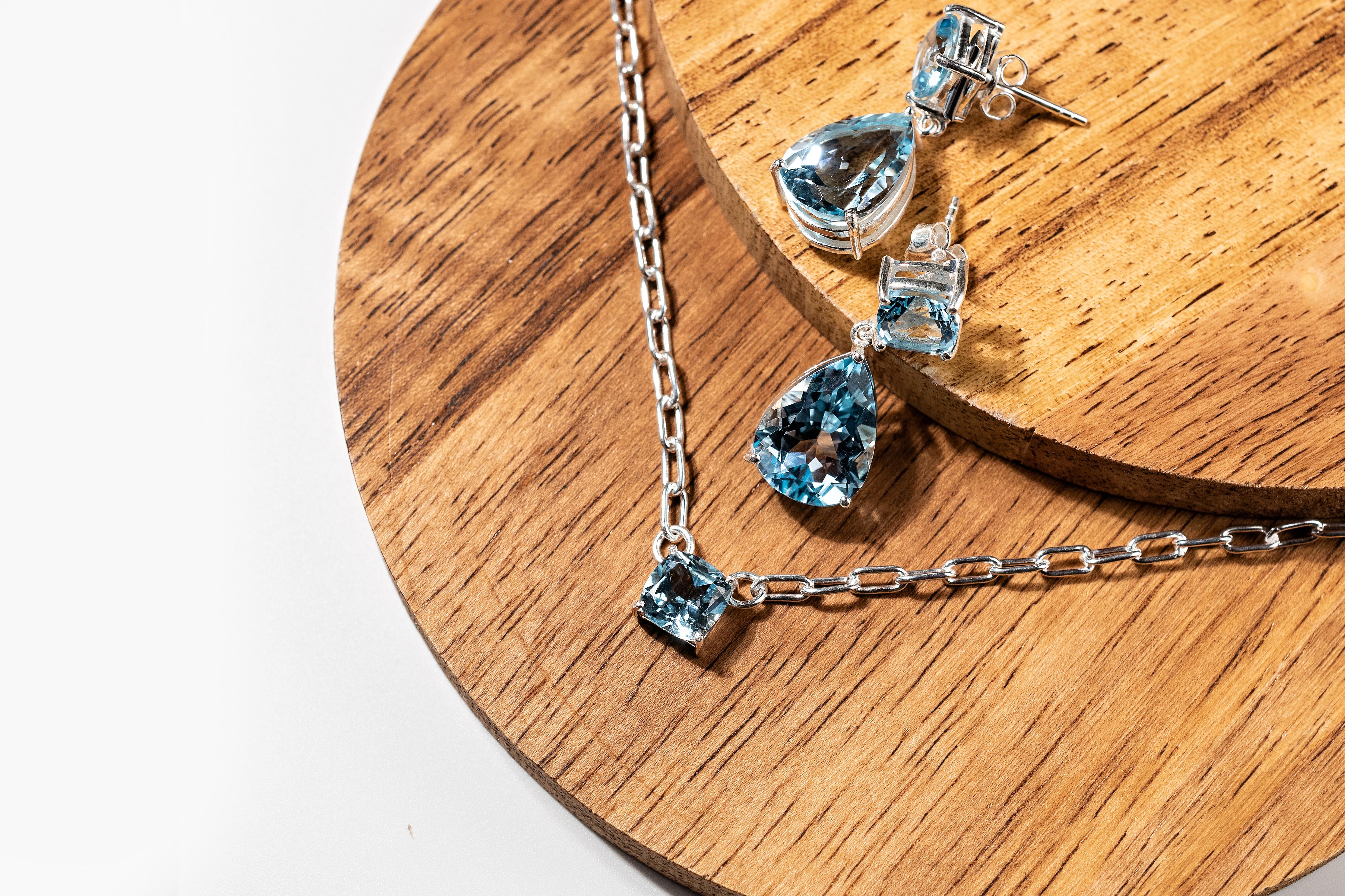 7ct Swiss Blue Topaz Drop Earrings (handmade) – Sterling Silver  11