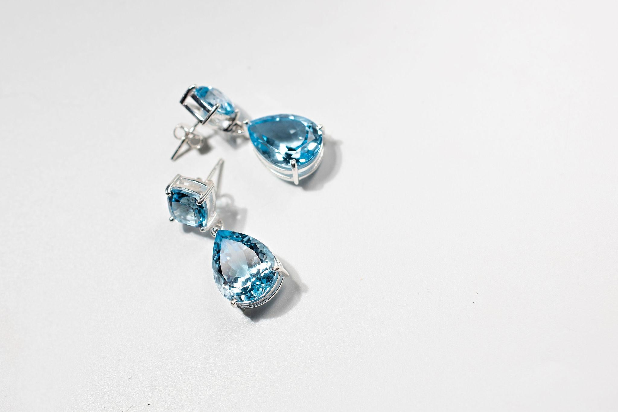 7ct Swiss Blue Topaz Drop Earrings (handmade) – Sterling Silver  1