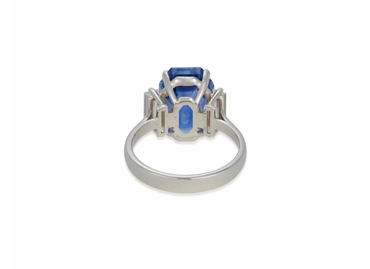 Absolutely stunning octagonal step cut no heat sapphire with Ceylon. This exceptional stone is a rare find. The combination of no heat, Ceylon origin with a step cut is one in a million. The sapphire is the most incredible blue with beautiful