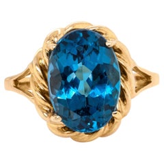 7cts Estate Statement London Blue Topaz Ring : 14k Solid Gold, Oval 13x9mm