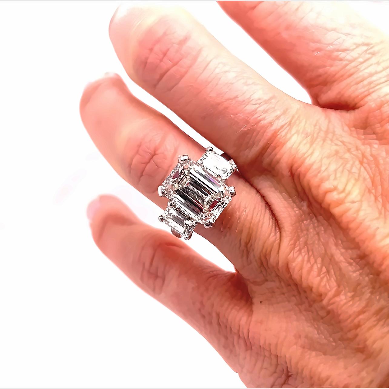 Women's 7cttw Emerald Cut Diamond Platinum Ring For Sale