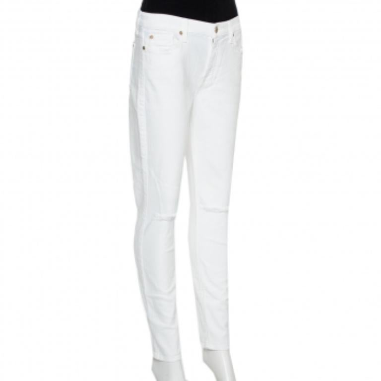 Women's 7forallmankind White Denim Skinny Ankle Length Jeans M For Sale