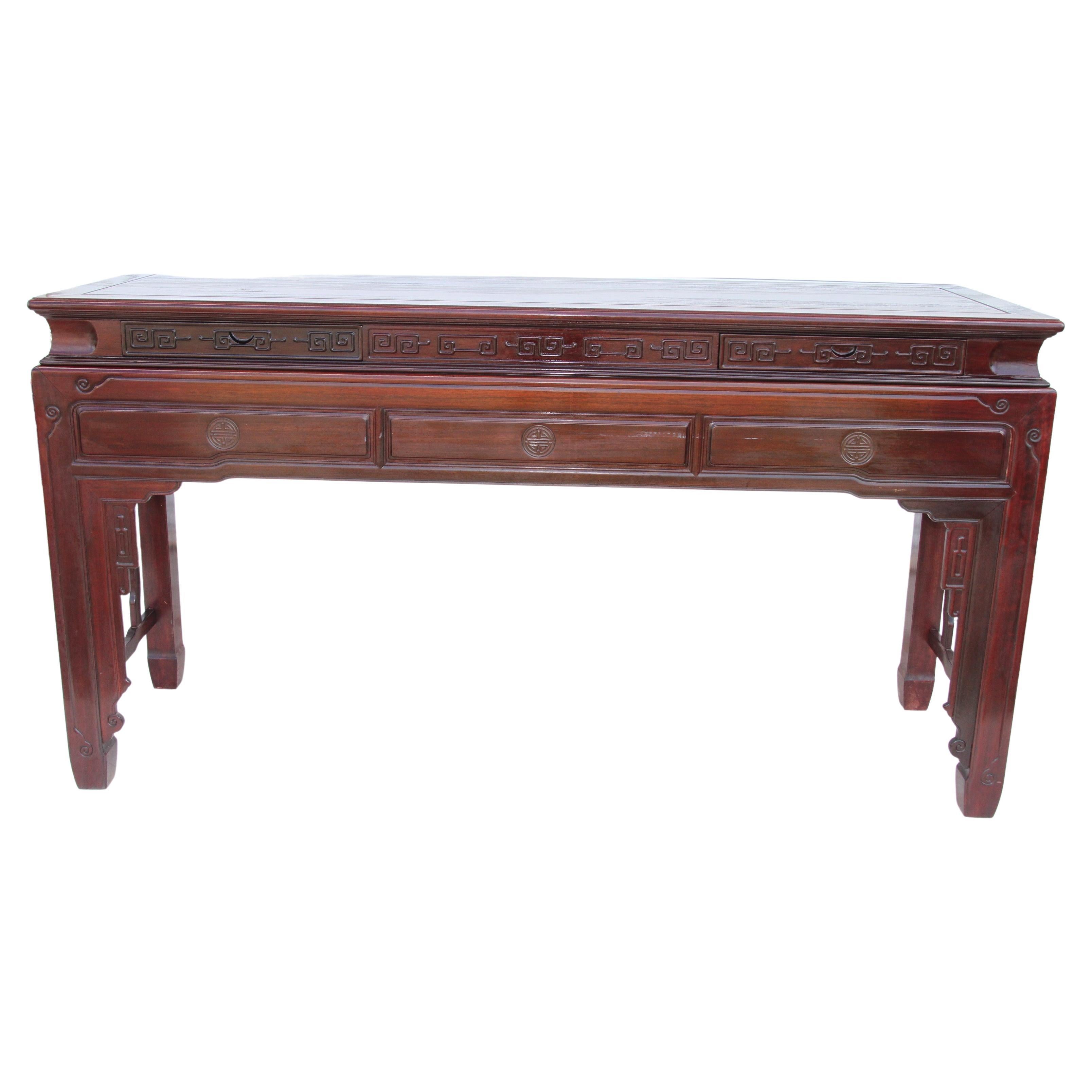 Asian 7ft Chinese Chippendale Console or Bar For Sale