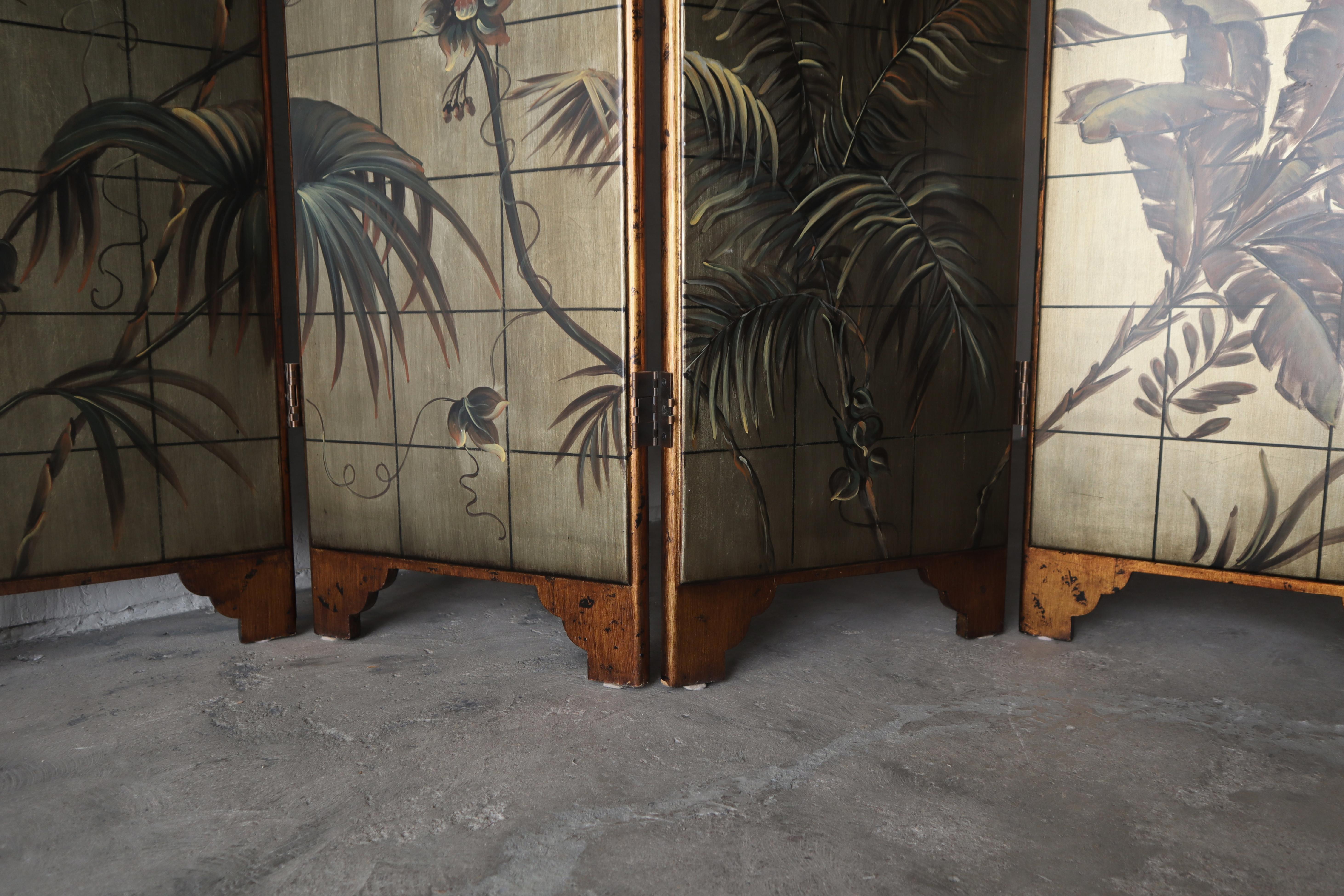 7ft Hand Painted Botanical Four-Panel Screen For Sale 1