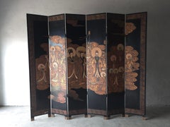 7ft Hand Painted Six Panel Chinese Coromandel Screen Divider