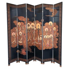 7ft Hand Painted Six Panel Chinese Coromandel Screen Divider
