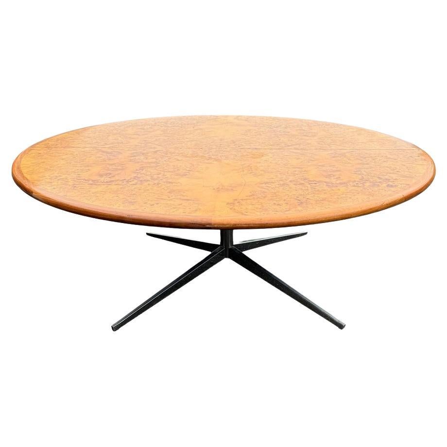7ft Round Bookmatched Burl Dining or Conference Table With Chrome Base For Sale