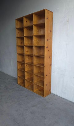 7ft Vintage Pine Pigeon Hole 18 Cubby Bookcase Cabinet