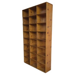 7ft Vintage Pine Pigeon Hole 18 Cubby Bookcase Cabinet