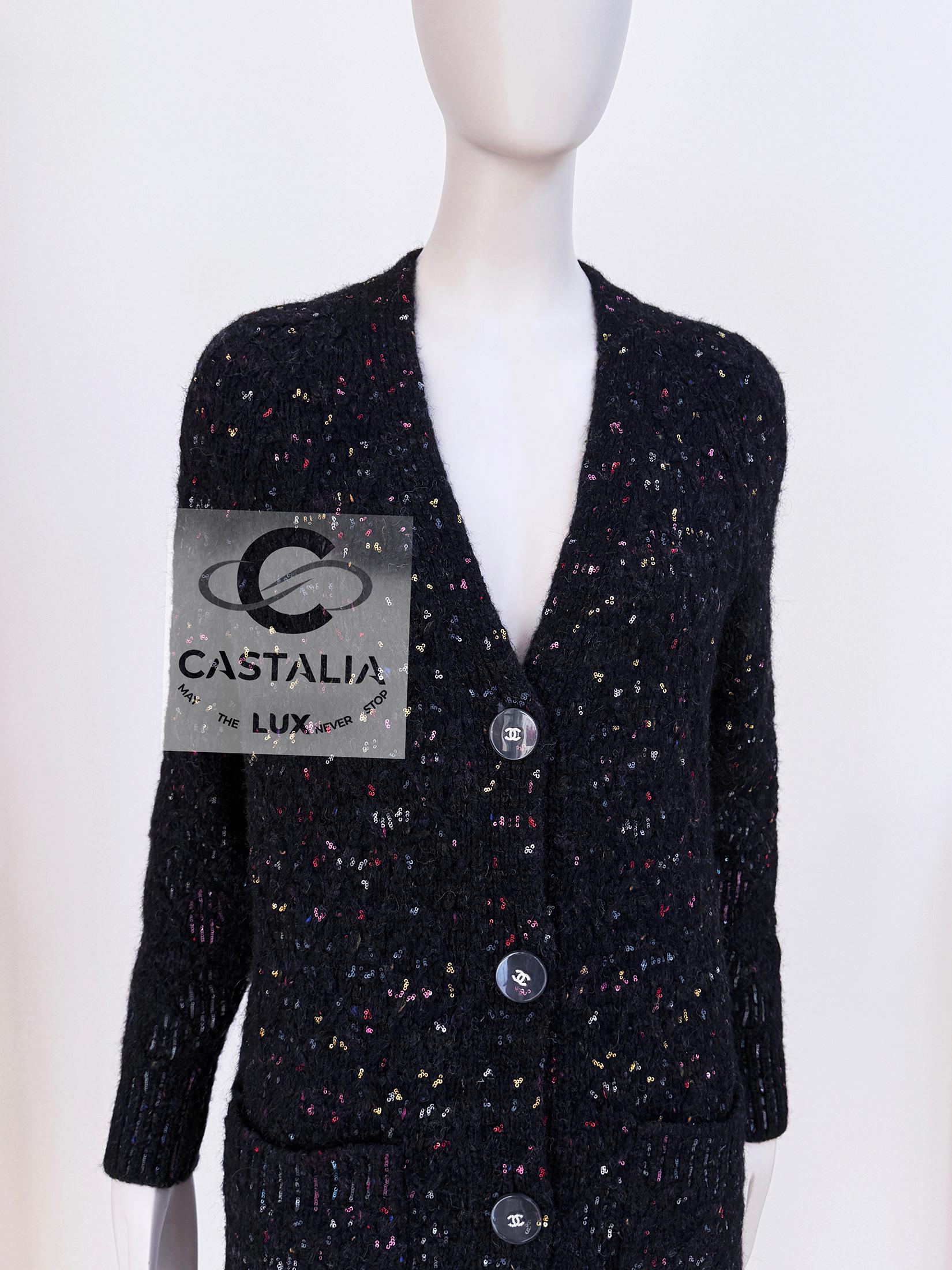 Black 7K$ New Paris / Cosmopolite Sequinned Quilted Cardi Coat 34 FR