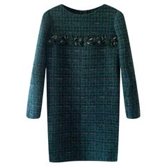 7K$ Laufsteg Smaragdgrünes Lesage Tweed Kleid