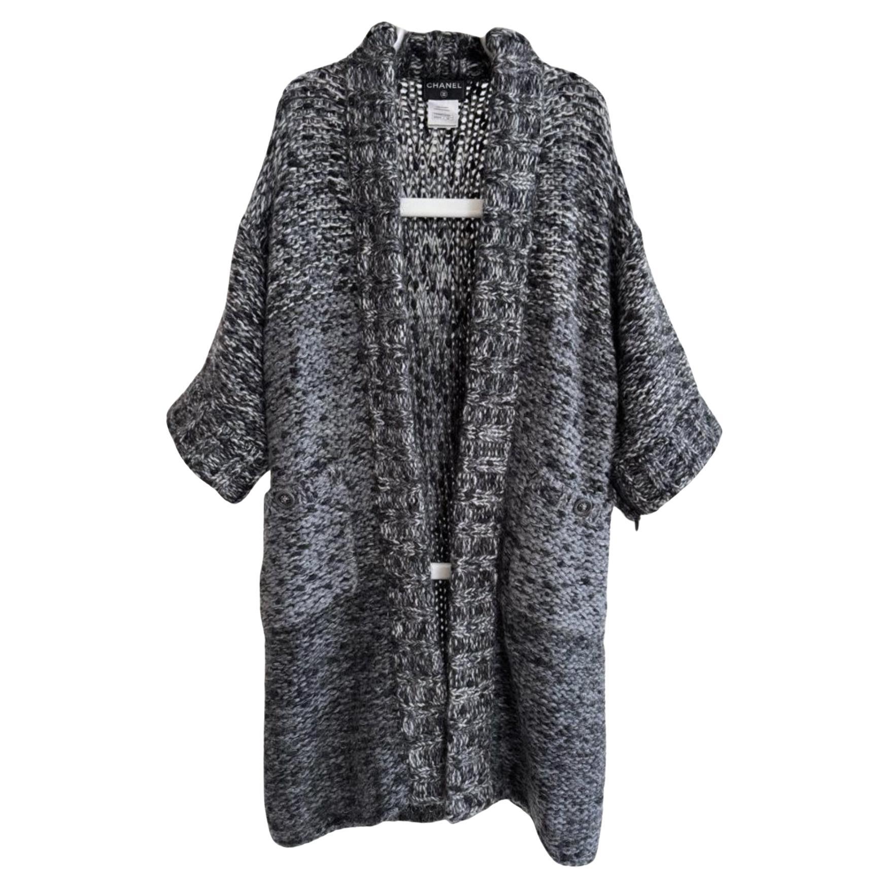 7K$ Steel Gray Relaxed Mohair Coat with CC Buttons For Sale