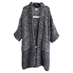 7K$ Steel Gray Relaxed Mohair Coat with CC Buttons