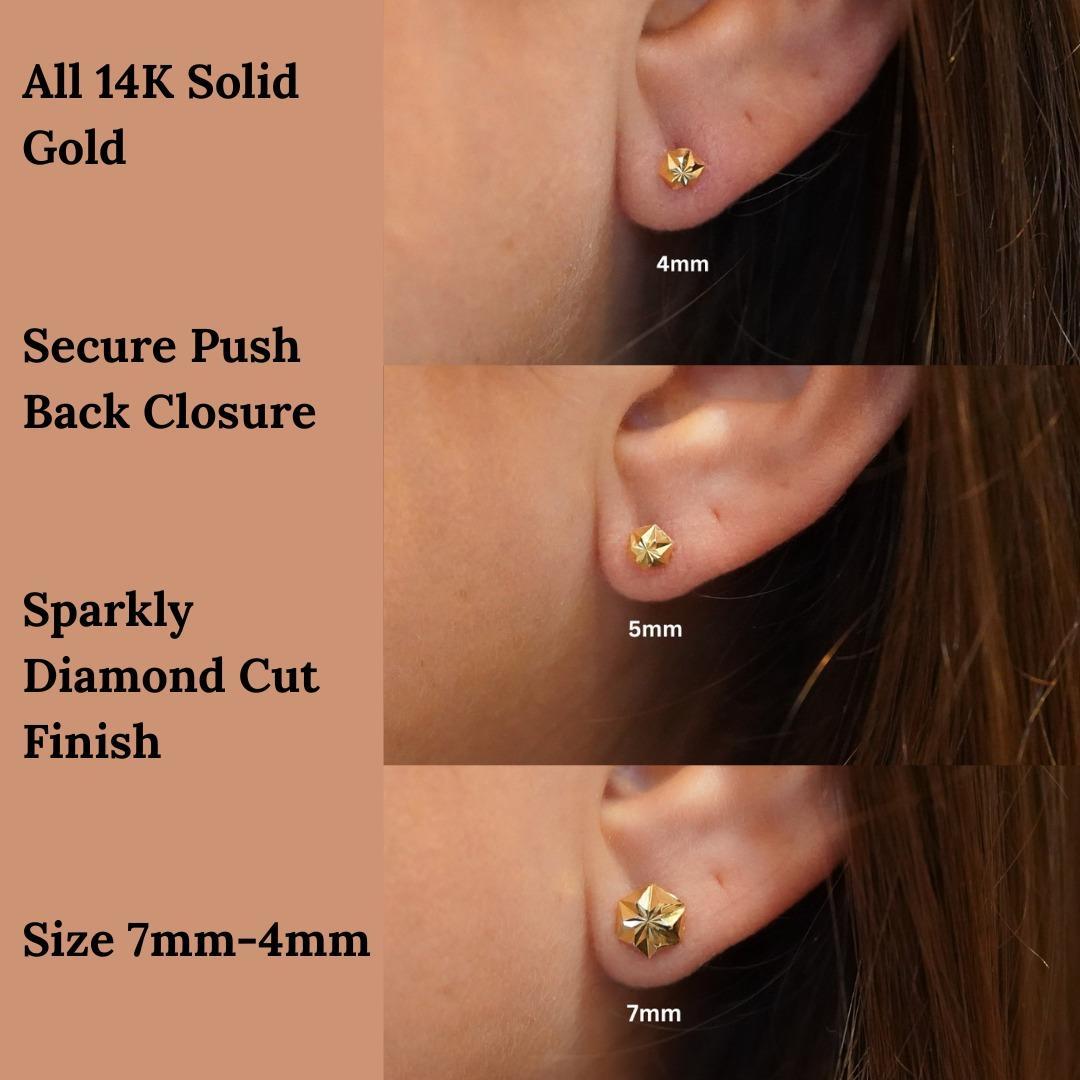 Boucles d'oreilles étoile hexagonale en or 14K avec diamant de 7mm Neuf - En vente à Miami, FL