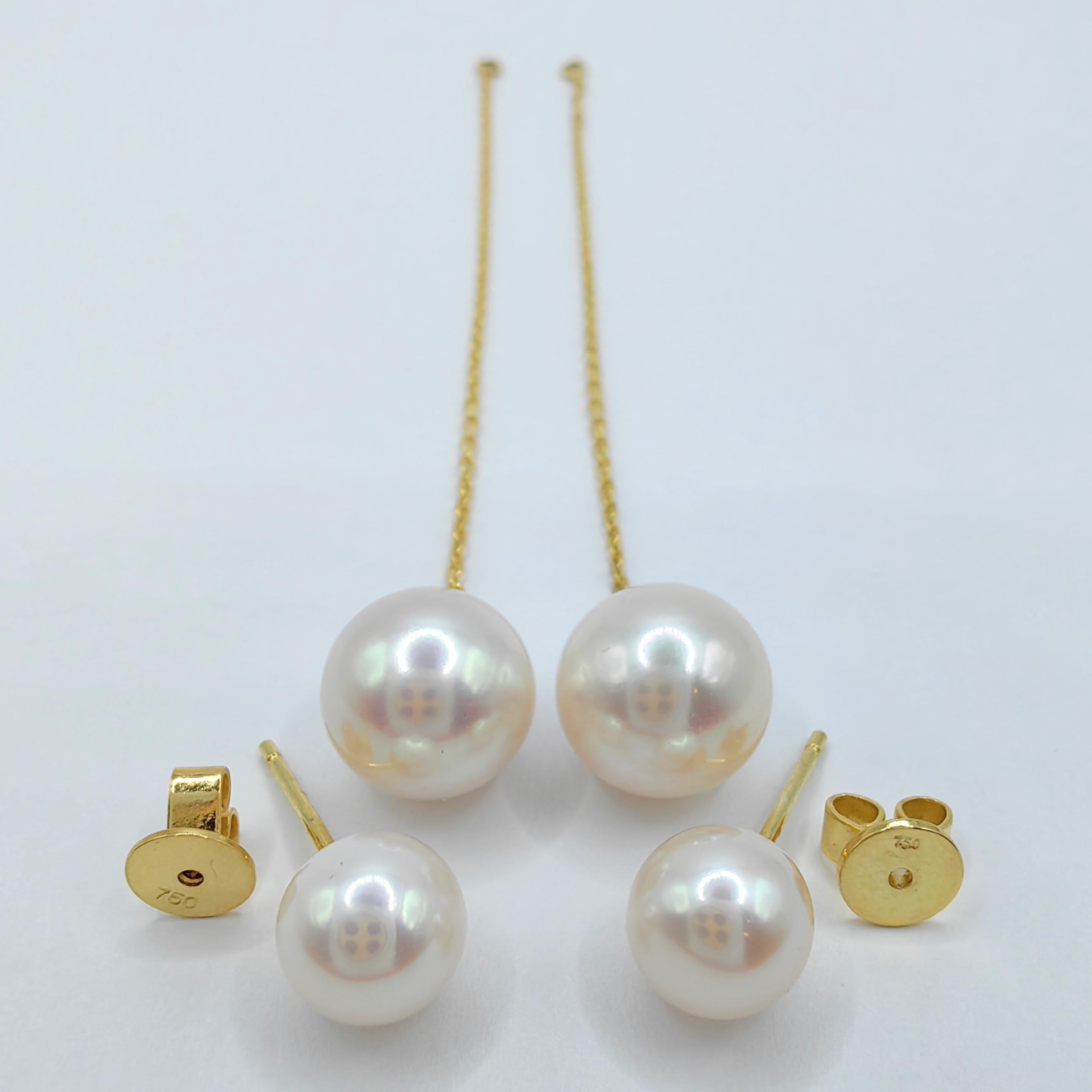 Contemporary 7&9mm Round White Pearl Studs 3.3