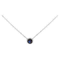 7MM Bezel Set Created Blue Sapphire Pendant Necklace in Silver - 18" Inches