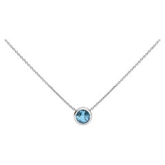7MM Bezel Set Created Blue Topaz Pendant Necklace in Silver - 18" Inches