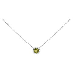 7MM Bezel Set Created Green Peridot Pendant Necklace in Silver - 18" Inches