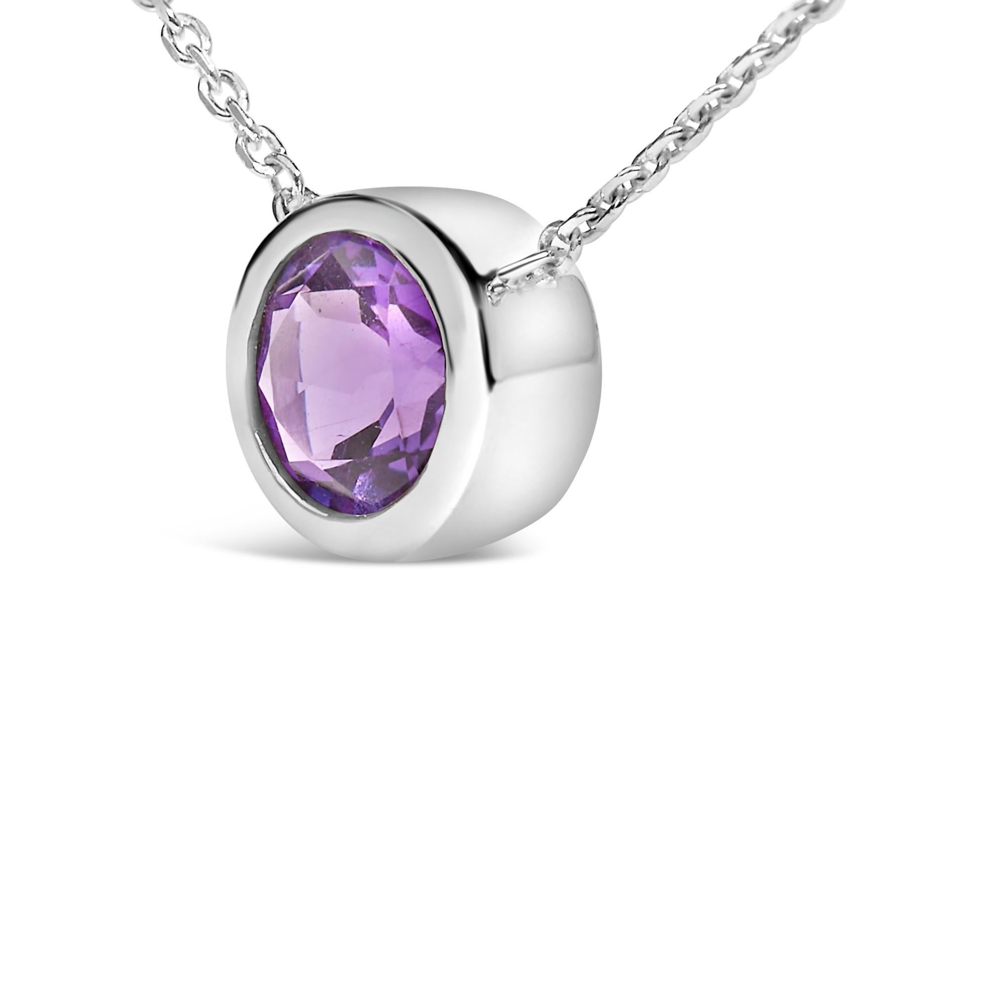 Moderno Collana con ciondolo di ametista viola creata con castone da 7 mm in argento - 18