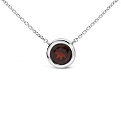 7MM Bezel Set Created Red Garnet Pendant Necklace in Silver - 18" Inches