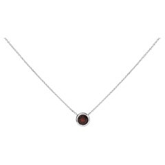 7MM Bezel Set Created Red Garnet Pendant Necklace in Silver - 18" Inches