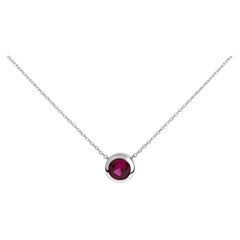 7MM Bezel Set Created Red Ruby Pendant Necklace in Silver - 18" Inches