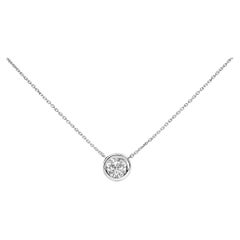 7MM Bezel Set Created White Sapphire Pendant Necklace in Silver - 18" Inches