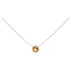 7MM Bezel Set Created Yellow Citrine Pendant Necklace in Silver - 18" Inches