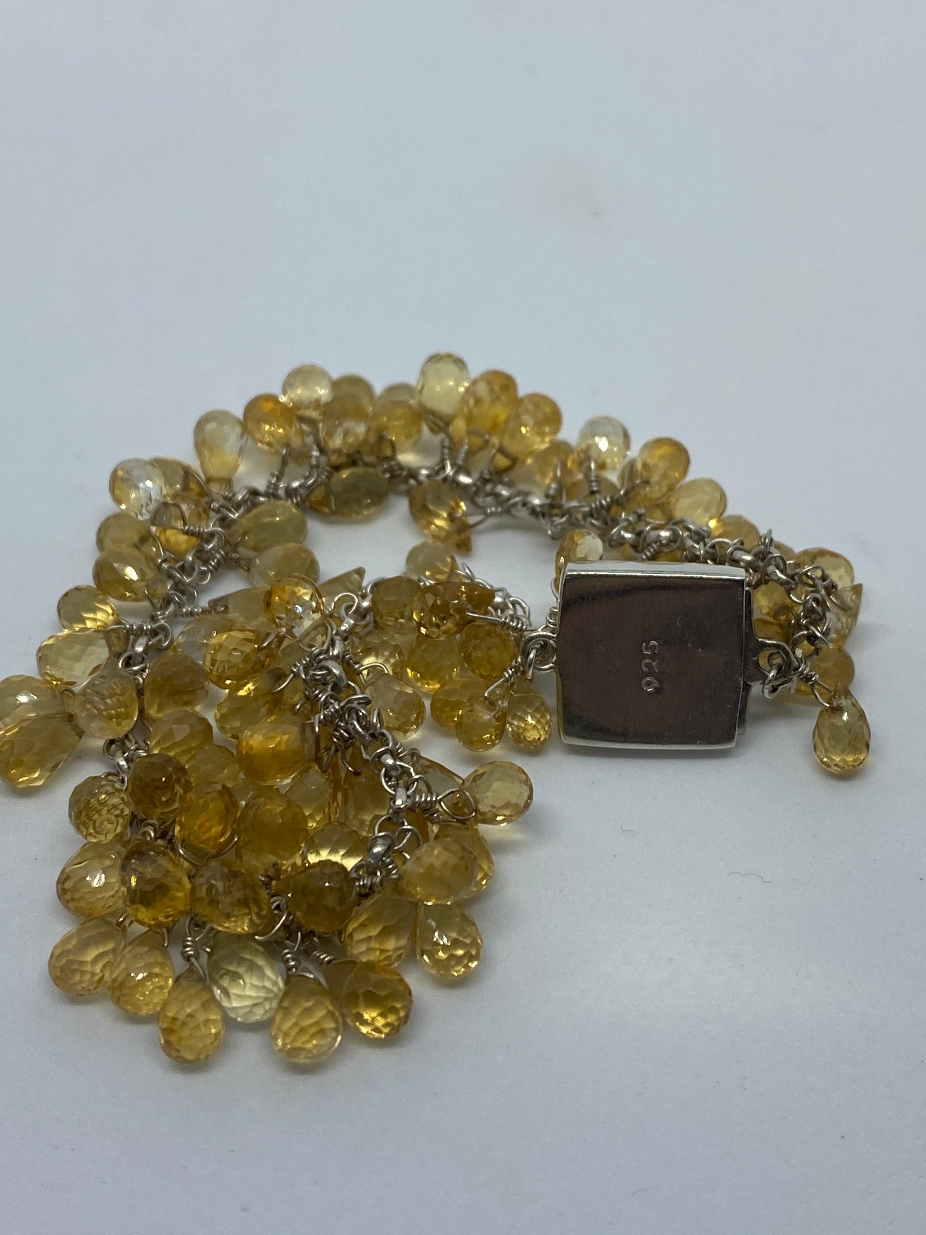 Contemporary Citrine Square Cut with Briolettes in a Sterling Silver Bracelet For Sale