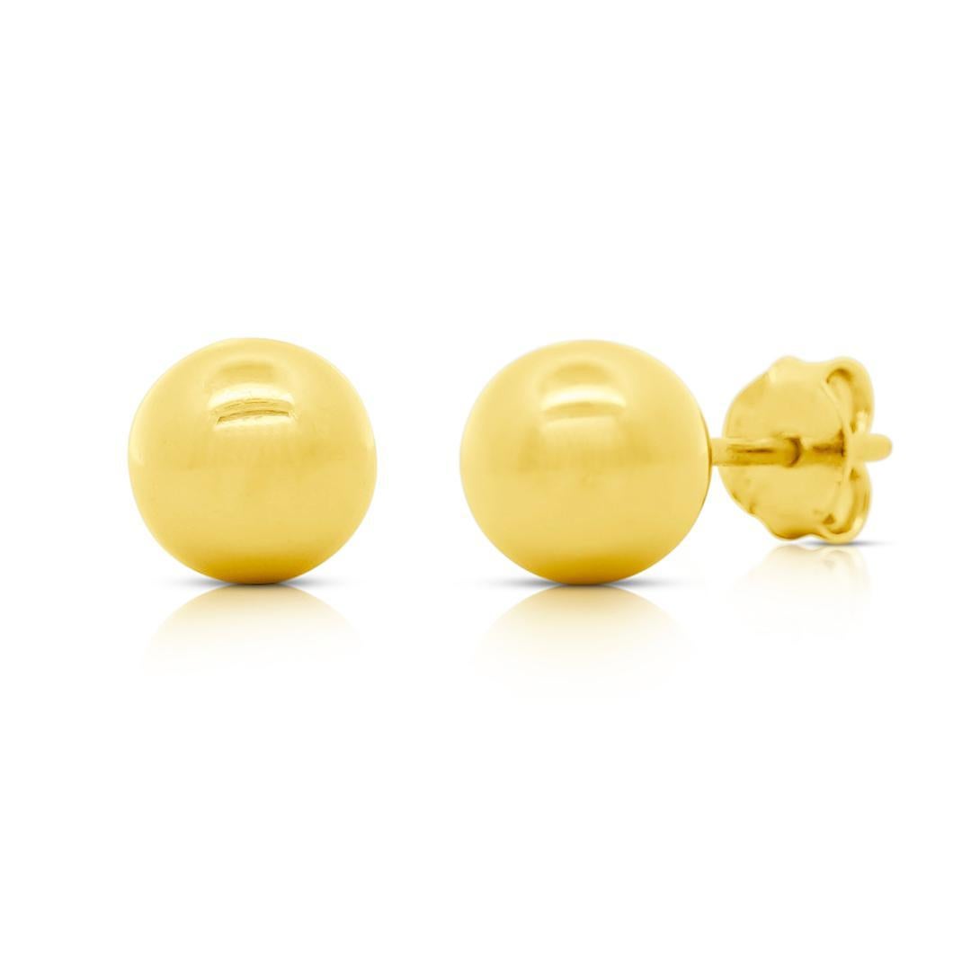 7mm Classic 14K Solid Gold Ball Stud Earrings For Sale 2