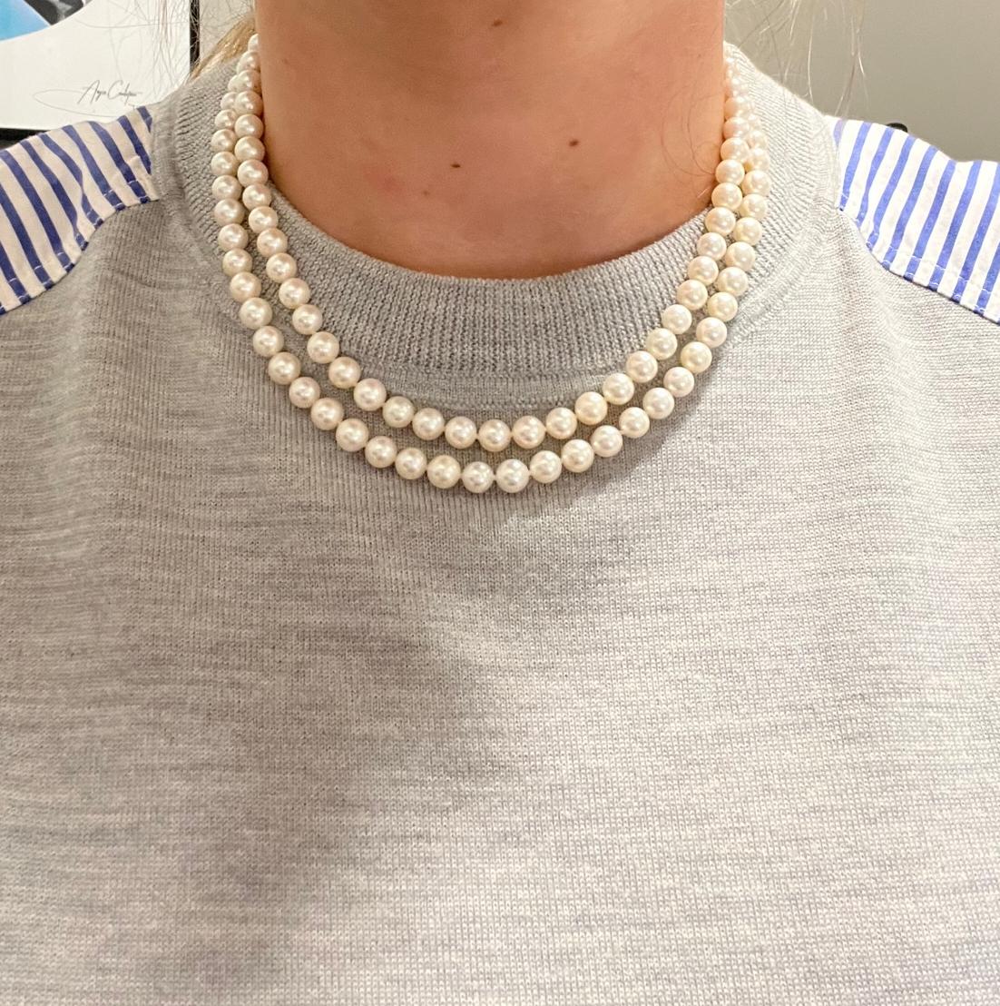 Collier de perles de culture de 7 mm avec fermoir en or jaune 14 carats et pierres d'améthyste  Pour femmes en vente