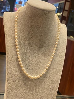 7mm Cultured Pearl Princess Length 50cm Necklace with 14K 585 Gold Clasp
