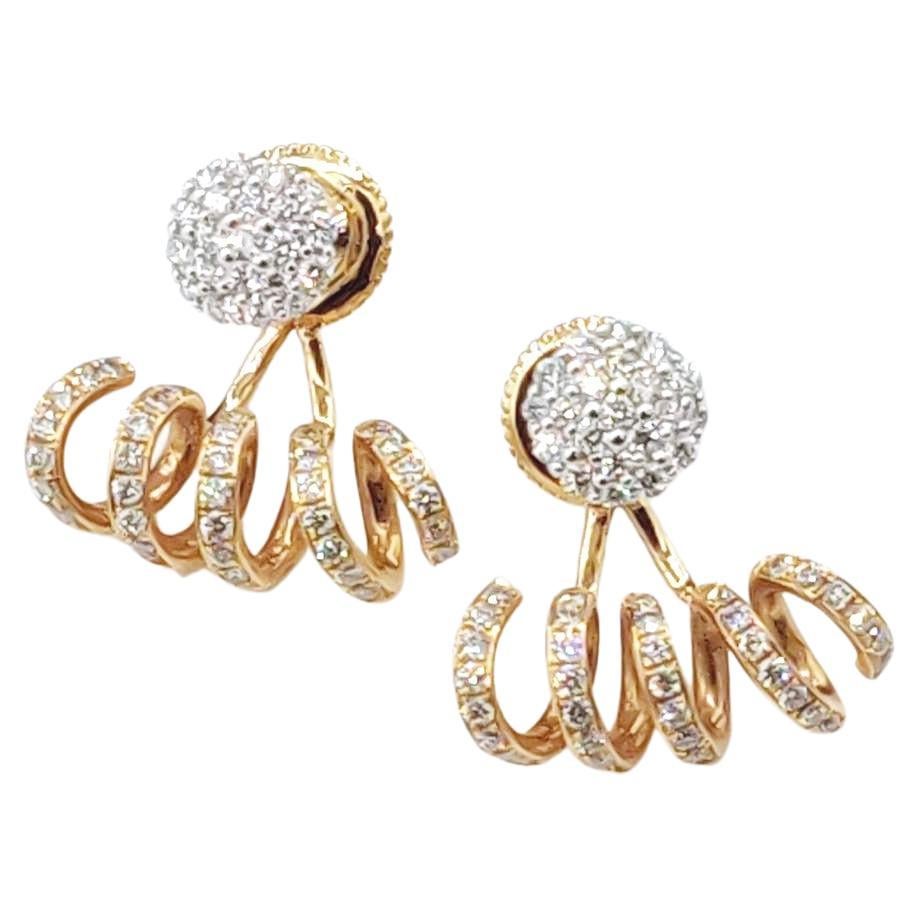 Diamond Clustered 18K White Gold Studs & Twirl Diamond 18K Rose Gold Jackets For Sale