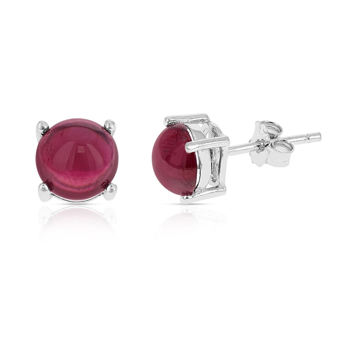 Round Cut Genuine Tourmaline Round Cabochon Stud Earrings, Sterling Silver