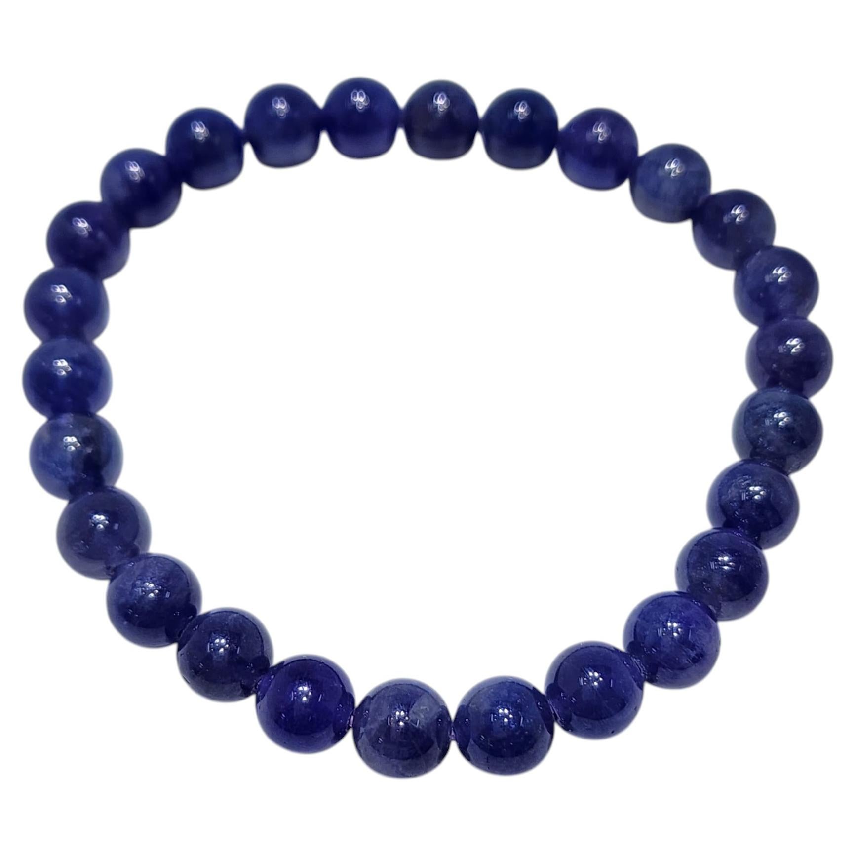 7mm natürliche Tansanit Perle Stretch-Armband - 16cm im Angebot