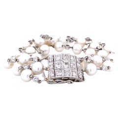 Vintage Pearl Bracelet with 5 Carats of Diamonds