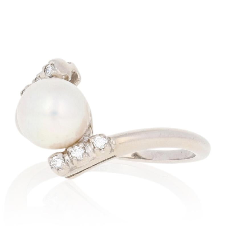 Pearl & Diamond Ring, 14k White Gold Women's Bypass 2