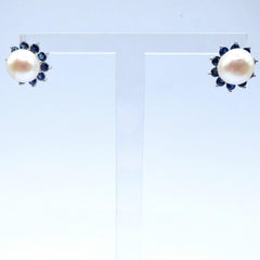 7mm Pearl Stud & Detachable Blue Sapphire Jacket Earrings in 18K/14K White Gold