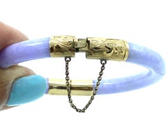 Purple Jade Bangle Bracelet 14 Karat Yellow Gold with Chain