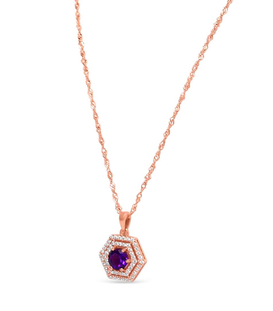 Art Deco 1.08 Ctw Amethyst Pendant Necklace 925 Sterling Silver 18K Rose Gold Jewelry    For Sale