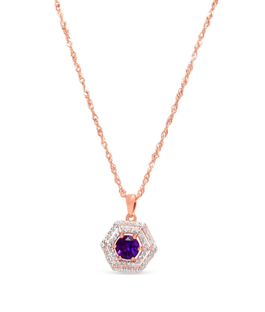 Round Cut 1.08 Ctw Amethyst Pendant Necklace 925 Sterling Silver 18K Rose Gold Jewelry    For Sale