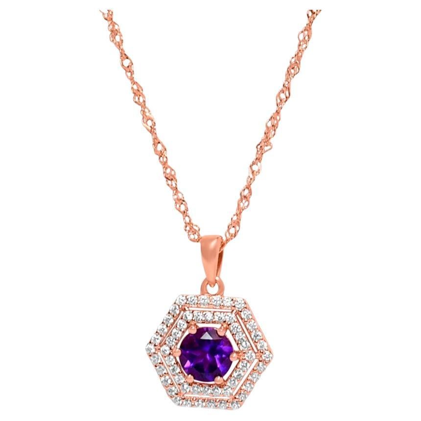 1.08 Ctw Amethyst Pendant Necklace 925 Sterling Silver 18K Rose Gold Jewelry    For Sale