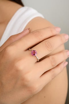 Bague solitaire en or blanc massif 14k avec tourmaline ronde de 7 mm Cadeau pour elle