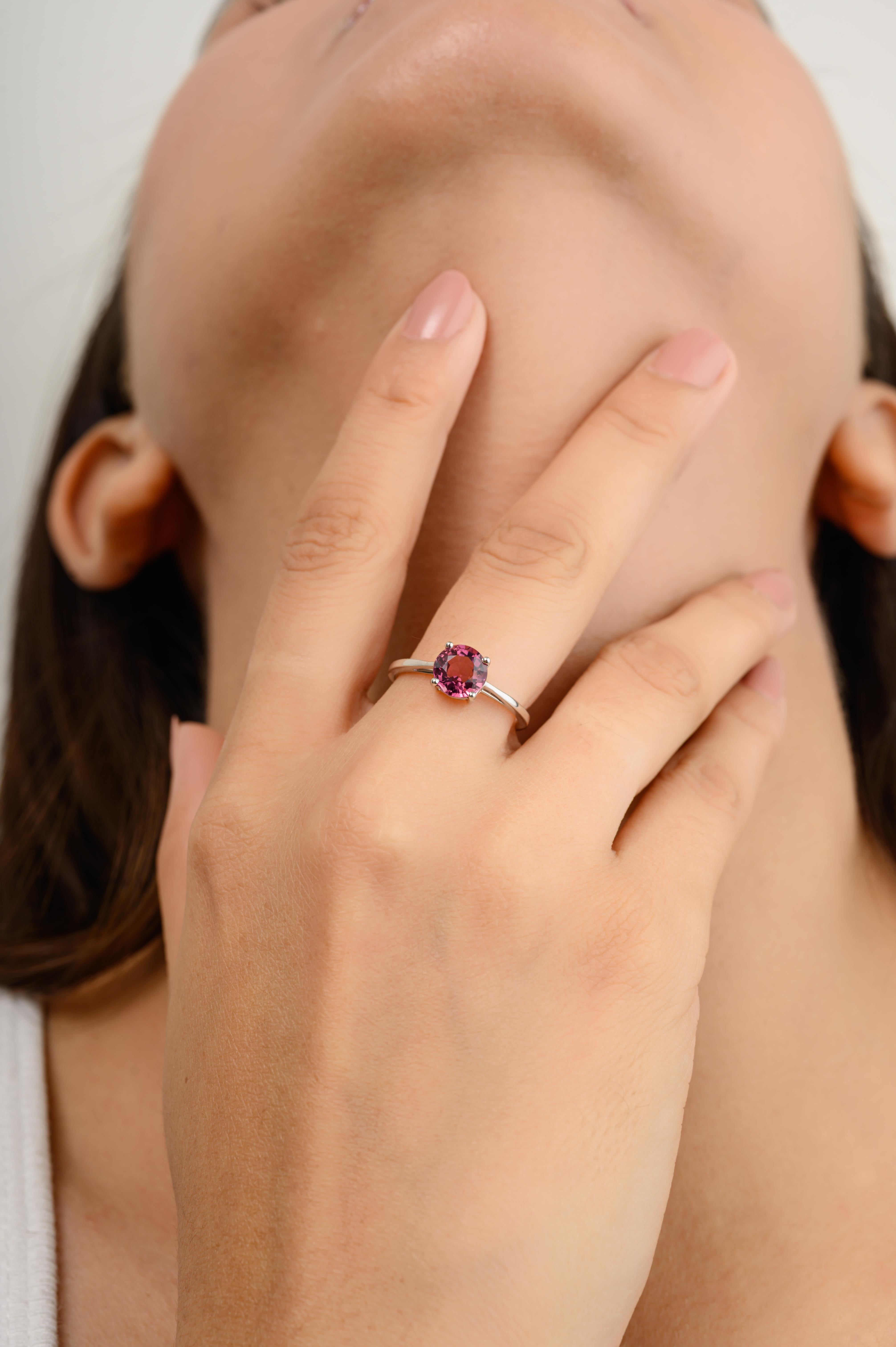 For Sale:  7mm Round Cut Tourmaline Solitaire Ring Gift for Her in 14k Solid White Gold 4