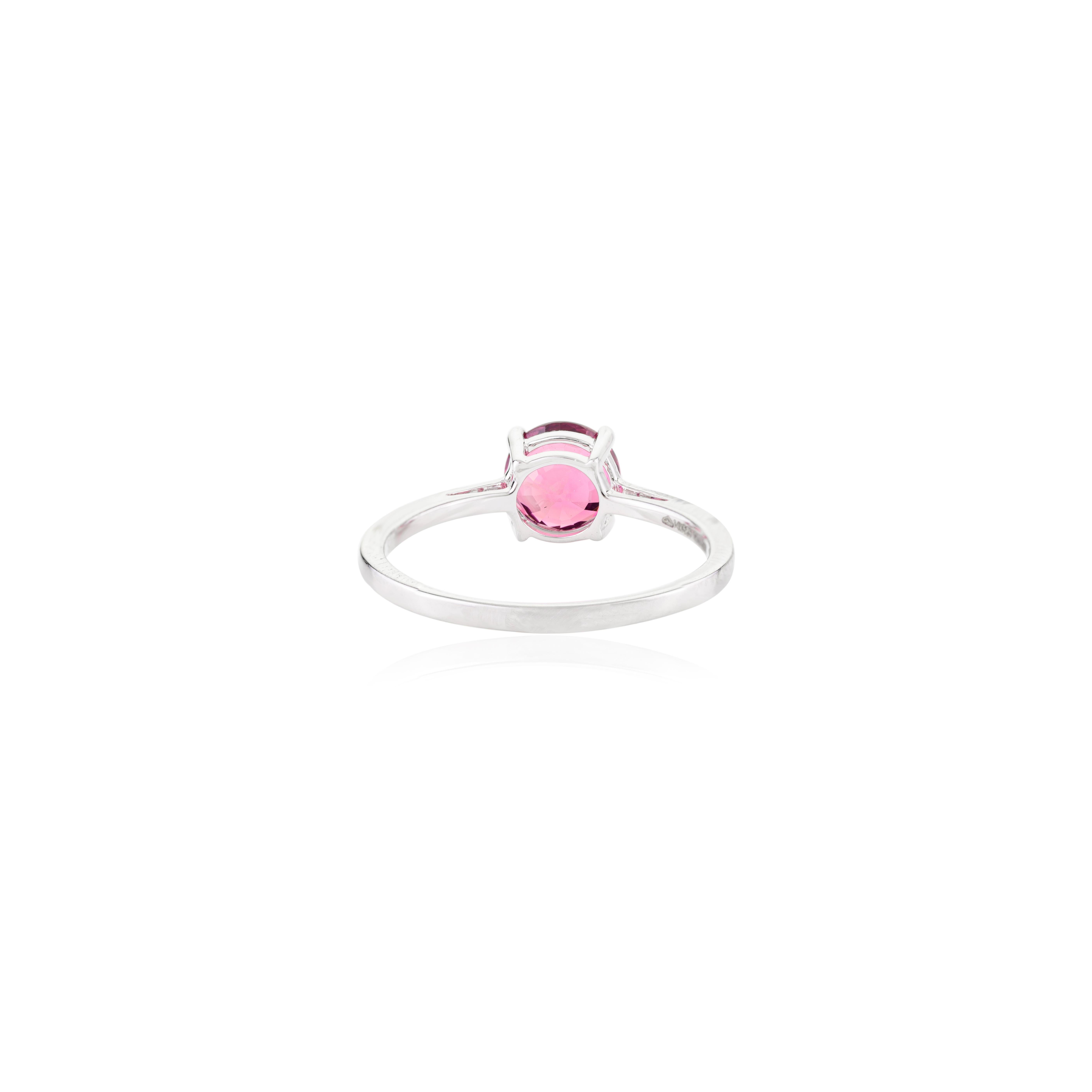 For Sale:  7mm Round Cut Tourmaline Solitaire Ring Gift for Her in 14k Solid White Gold 5