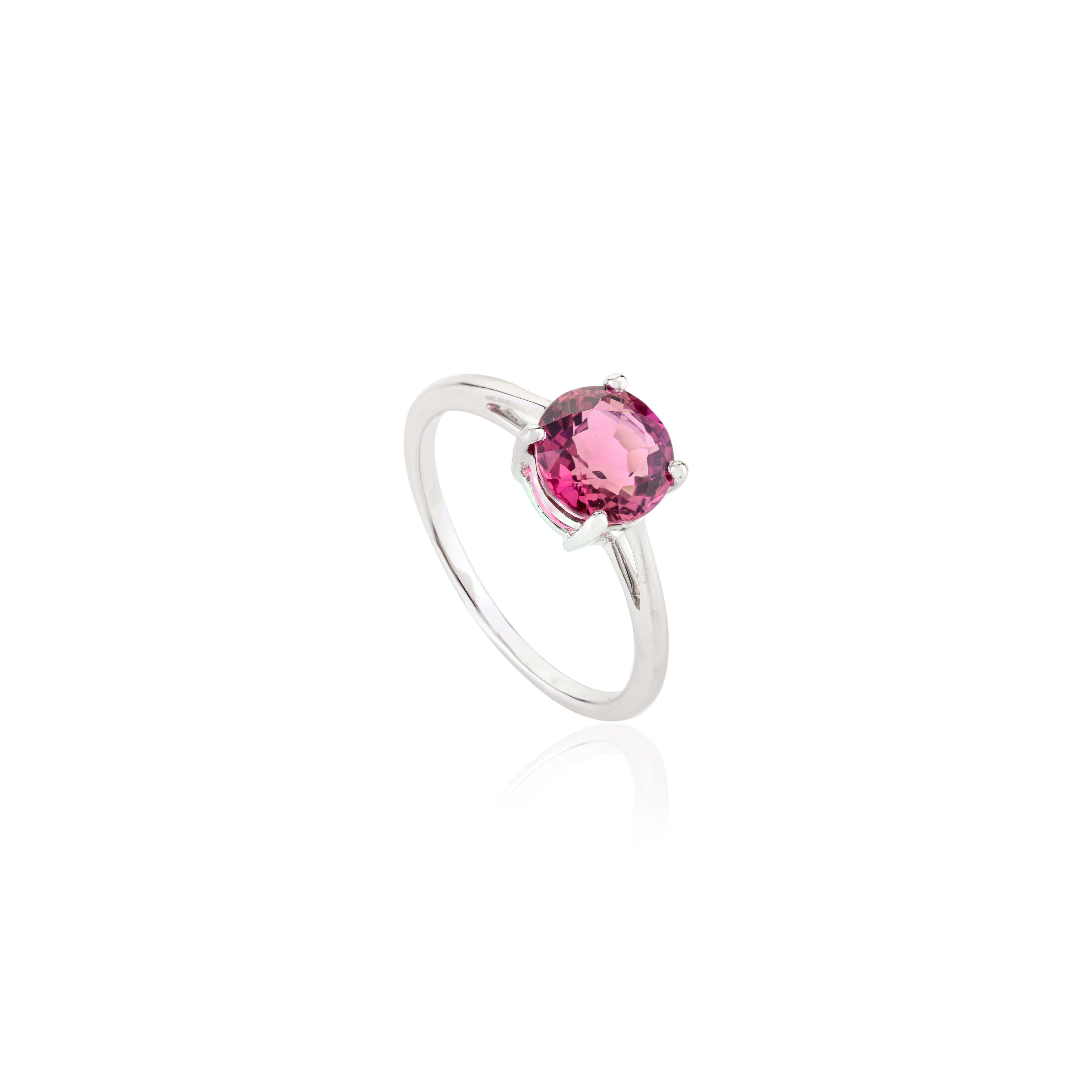 For Sale:  7mm Round Cut Tourmaline Solitaire Ring Gift for Her in 14k Solid White Gold 7