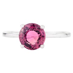 Anillo solitario de turmalina de corte redondo de 7 mm Regalo para ella en oro blanco macizo de 14k