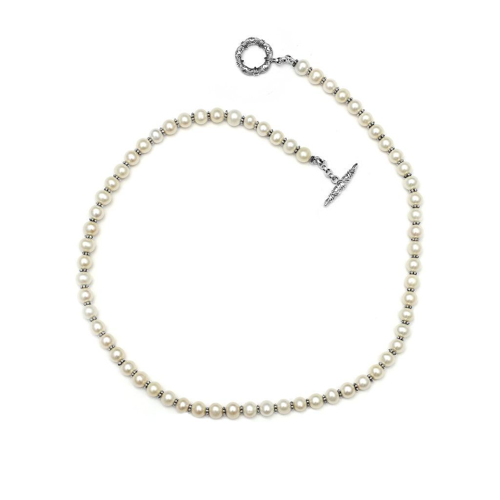 7MM Round White Pearl Necklace in Sterling Silver
