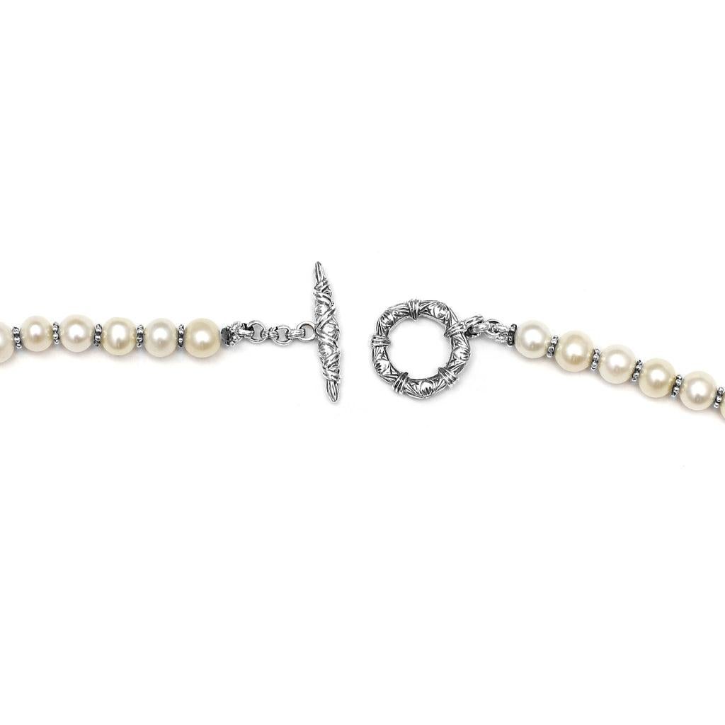 Artisan 7MM Round White Pearl Necklace in Sterling Silver For Sale