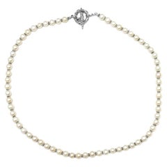 7MM Round White Pearl Necklace in Sterling Silver